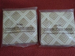 LOT OF 2 Avon Portable Purse Mirrors Square 4" x 4"