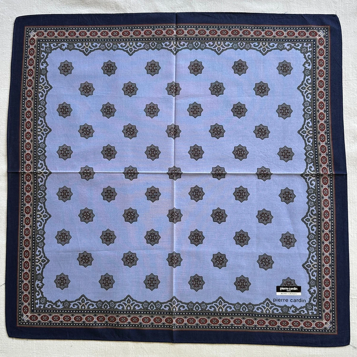 Mens Handkerchief VTG Geometric Gray Red Classic Pocket Square Blue Cotton 18"