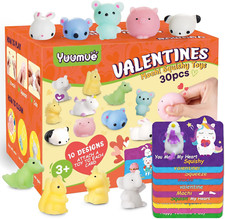 30 Pack Valentines Day Gift Cards with Mochi Squishy Toys Set for Kids, Valentin