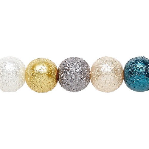 Bead, Textured Opaque MIX 10mm Round Glass Based Pearl Beads 2 Strands (80) * - Picture 2 of 2