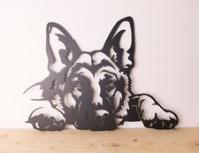 German Shepherd Peeping Metal Face Wall Art / Garden Sculpture