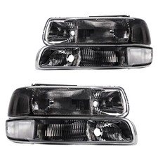For 99-02 Chevy Silverado 00-06 Tahoe Suburban Black Headlight Bumper Head Lamp