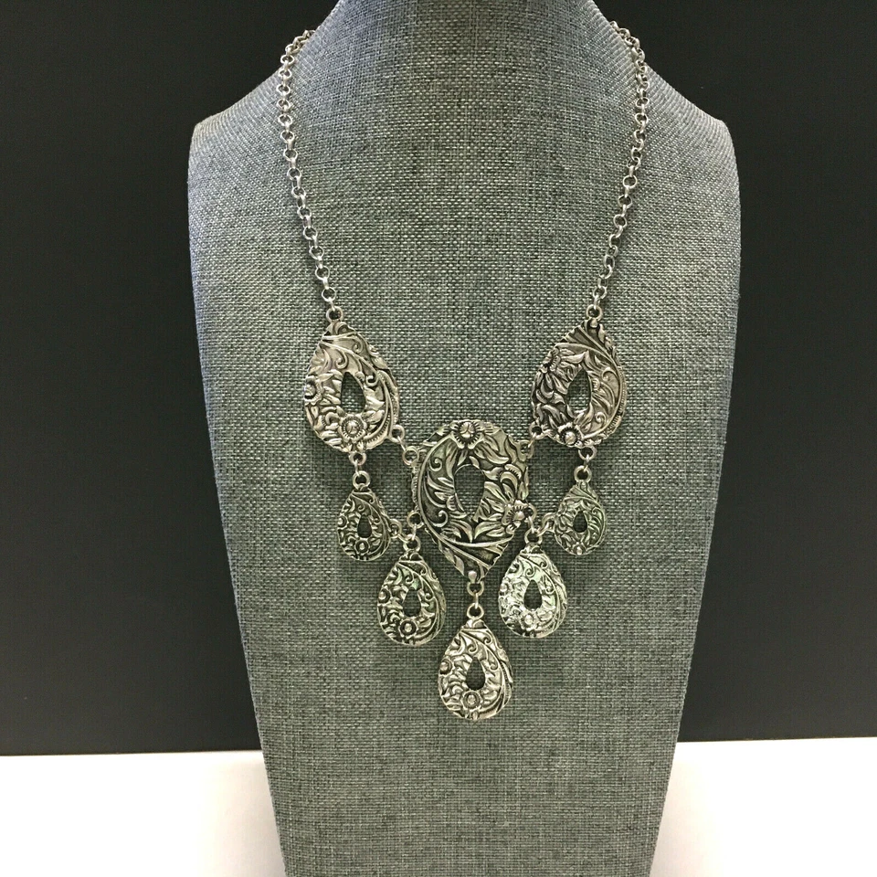 COLLAR DECLARACIÓN BABERO PLATA CLAIRE'S Reversible Texturizado Suroeste Boho H219k Foto 4 de 4