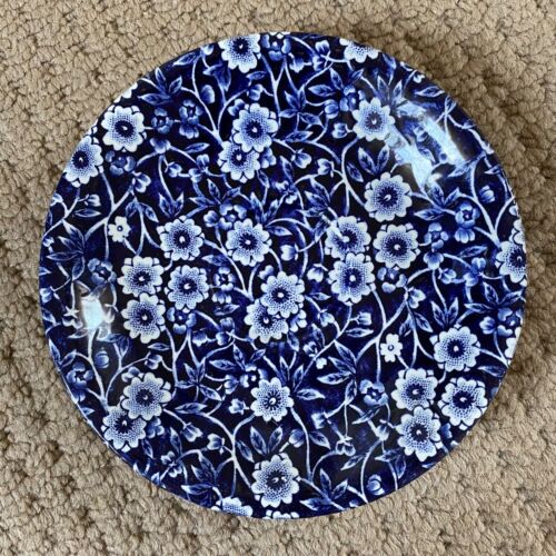 3 x BURLEIGH Ironstone Calico Saucers Staffordshire Blue White Floral 5.5” - Picture 4 of 7