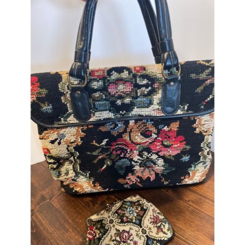 Vintage Jaclyn Floral Needlepoint Carpet Bag Styl… - image 1