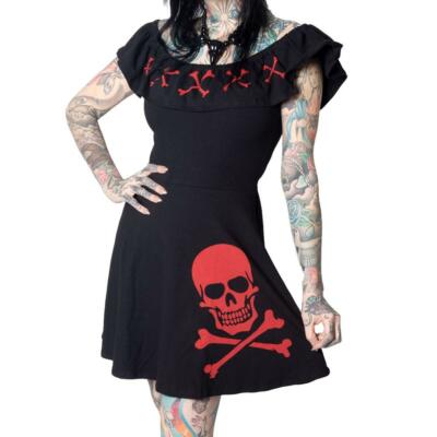 Kreepsville 666 Ruffle Skull Crossbones Gothic Punk Horror Skater