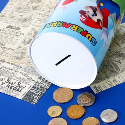 Super Mario Kids Money Piggy Bank Coin Saving Cash Tin Metal Box Boys Girls - Foto 4 di 9