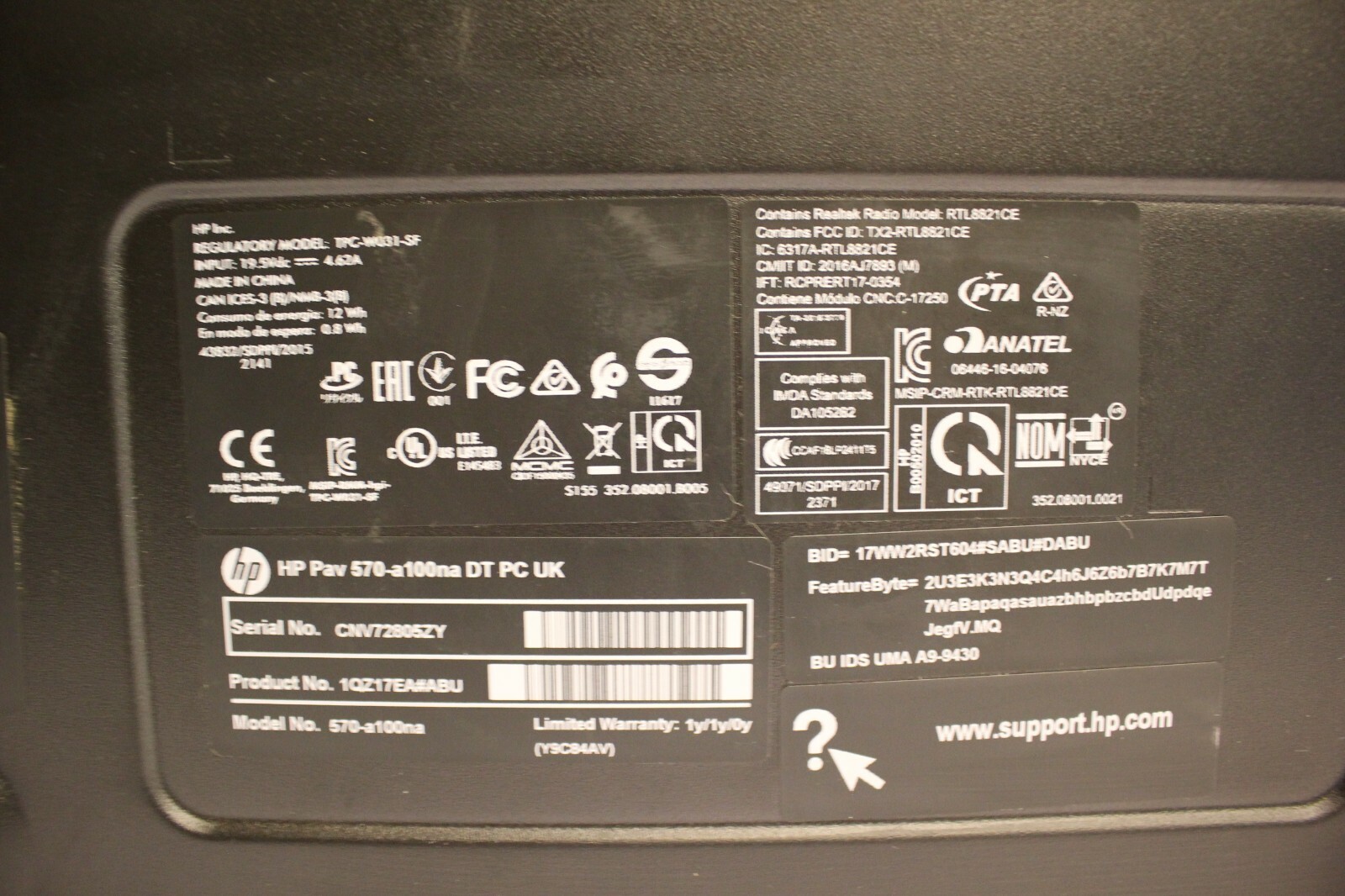 HP PAVILION 570-A100NA AMD A9 8GB RAM PC DESKTOP MISSING SSD UNTESTED FOR PARTS - Picture 11 of 11