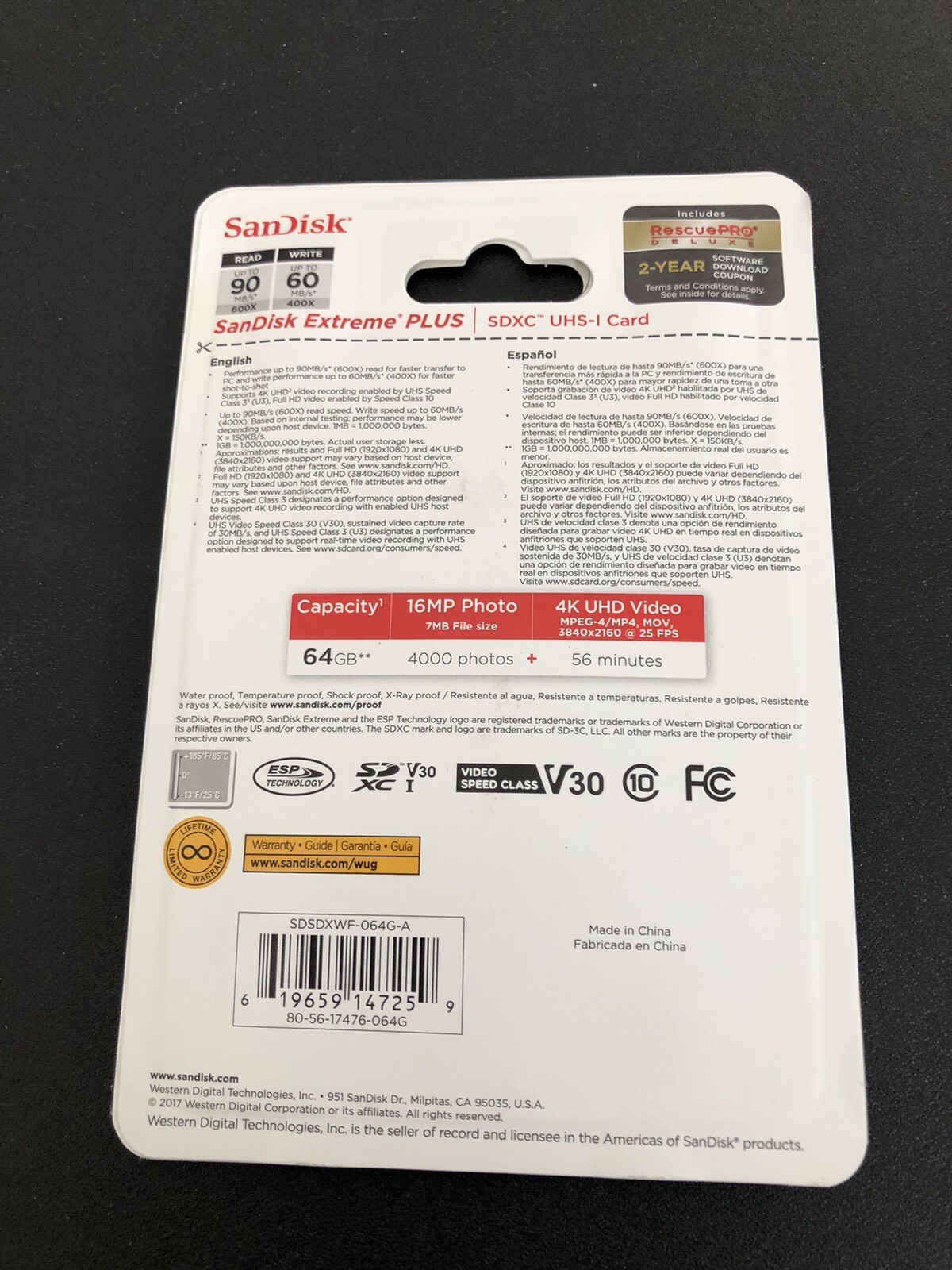SanDisk Extreme PLUS 64GB SDXC UHS-I Memory Card 4K UHD NEW SEALED