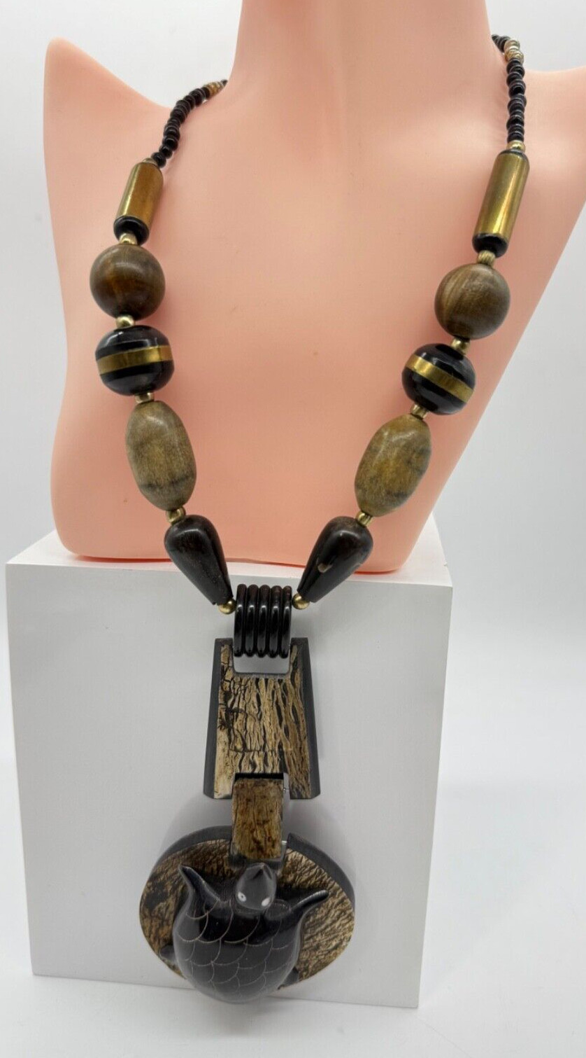 Turtle Chunky Beaded Statement Necklace Black Hoo… - image 1