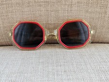 Vintage Sunglasses Clear/Red Tone Frame Unisex Hexagonal Eyewear