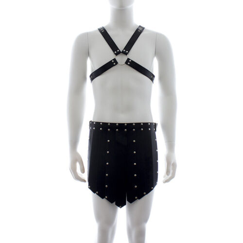 Mens Roman Gladiator Costume Adult Faux Leather Skirt Halloween Cosplay Club - Picture 5 of 11