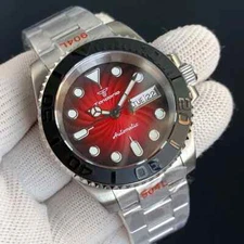 40mm Mechanical Dive Watch Men Tandorio NH36 Red Dial 200M Waterproof Lume Sapph