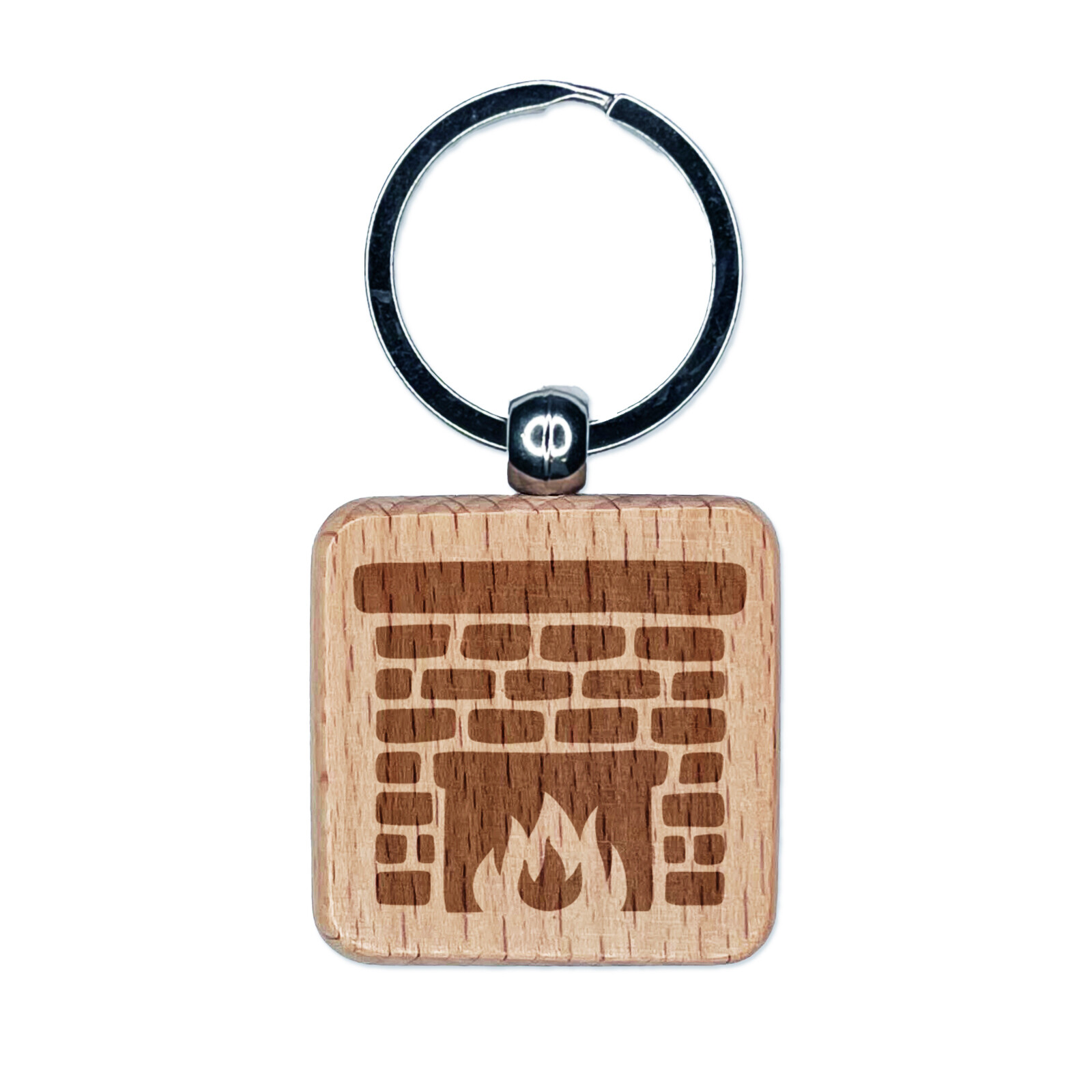 Llavero cuadrado de madera grabada de ladrillo chimenea dije etiqueta