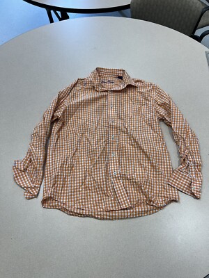 Alan Flusser Men's Medium Shirt Orange Plaid Button Up Long Sleeve 303