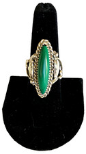 Malachite Ring Beautiful Setting 925 Sterling 1" x 6.5mm Size 7 8gr