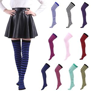 Women's Plus Size Striped Thigh High Socks Sheer Over The Knee Stockings