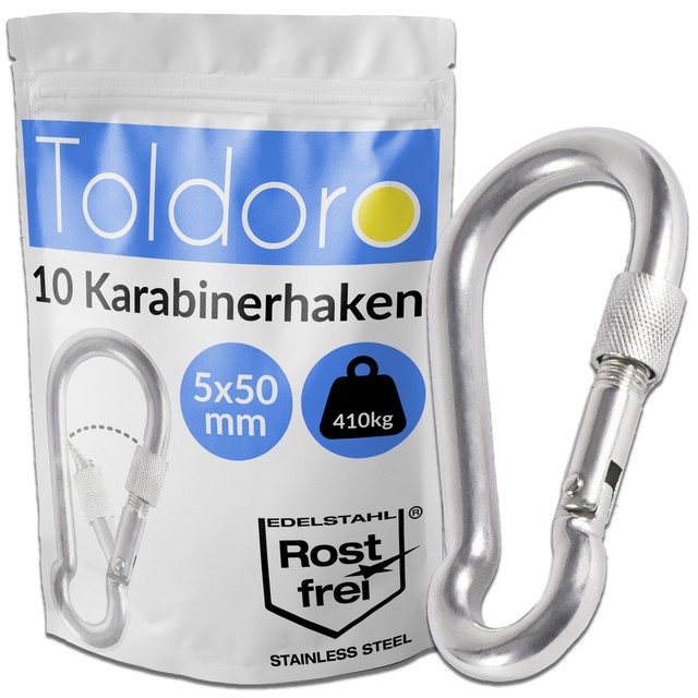 10 x 50 mm carabiner with security lock carabiner hook stainless steel- 10 x 50 mm carabiner with security lock carabiner hook stainless steel-