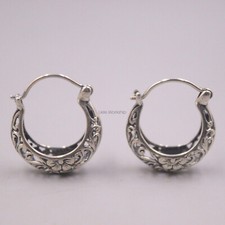 Solid 925 Sterling Silver Hoop Hollow Flower Bag Women's Earrings