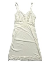Vintage Baronet Full Slip WHite Nylon Lace Adjust Straps 34 Union Made Lingerie