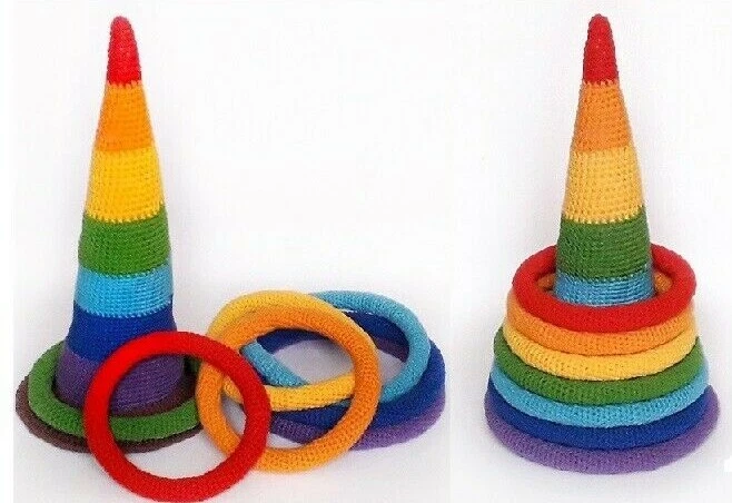 Pattern crochet Waldorf and Montessori eco toy Pattern rainbow pyramid with ring - Image 2 of 4