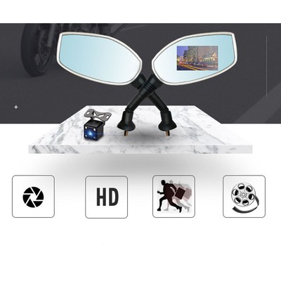 Motorcycle Bike HD Rear View Mirror Dual-lens Hidden Camera Driving  Recorder Kit Rear-View Mirror