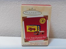 2002 hallmark 50th anniv. Matchbox 2 pc 29C firepumper ornament