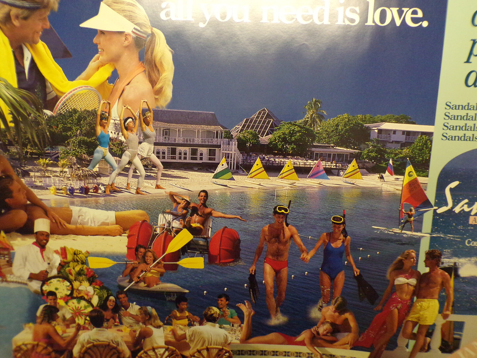 Vtg Sandals Club Resort Jamaica Travel Poster Negril Ocho Rios Montego vtg-sandals-club-resort-jamaica-travel-poster-negril-ocho-rios-montego
