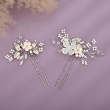 Bridal Flower Hair Pins Crystal Pearl Silver Hair Accessories for Brides