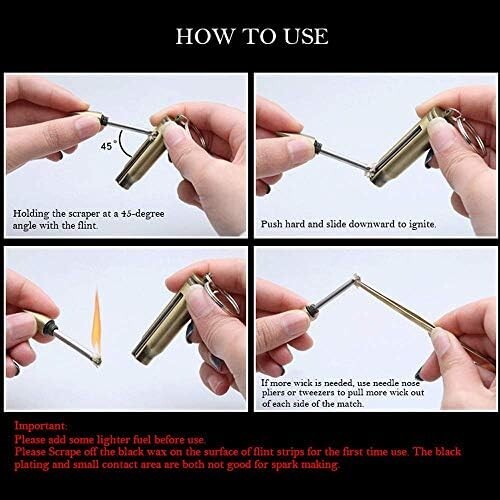 Reusable Metal Matchstick Keychain Ring Flint Match Lighter Fire Starter