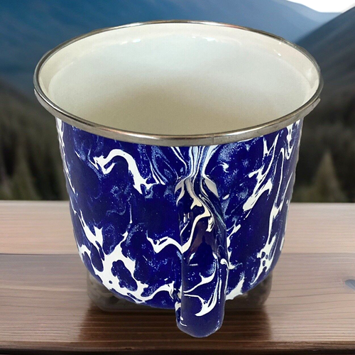 Blue Marble Enamelware Coffee Mug Cup 24 oz Splatter Ware Golden Rabbit Large - 第 3/6 張圖片