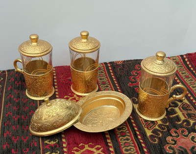 Kaffee Tee Set für 3, heiß-kalt türkisches Getränk Servieren mit Schüssel, Wohndeko Geschenk