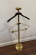 Vintage Brass And Wood Butler Suit Valet Stand Coat Hanger Dressing Rack Antique