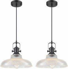 Black Glass Pendant Lights Kitchen Island, 12in, Modern Set Of 2
