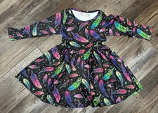 Colorful Feather Print Kids Dress NWOT SIZE 5-6