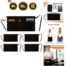 2 Pack Server Apron, Black Waitress Apron with 3 Pockets, Waiter Short Half W...