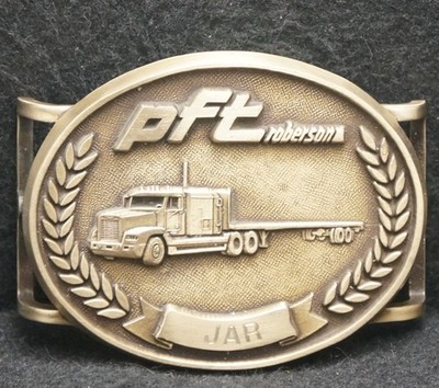 XF05106 VINTAGE 1970s **PFT ROBERSON** TRUCKING COMPANY SOLID BRASS BELT BUCKLE