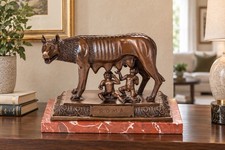 Bronze Skulptur Romulus & Remus - signierte Mythologie Figur auf Marmorsockel