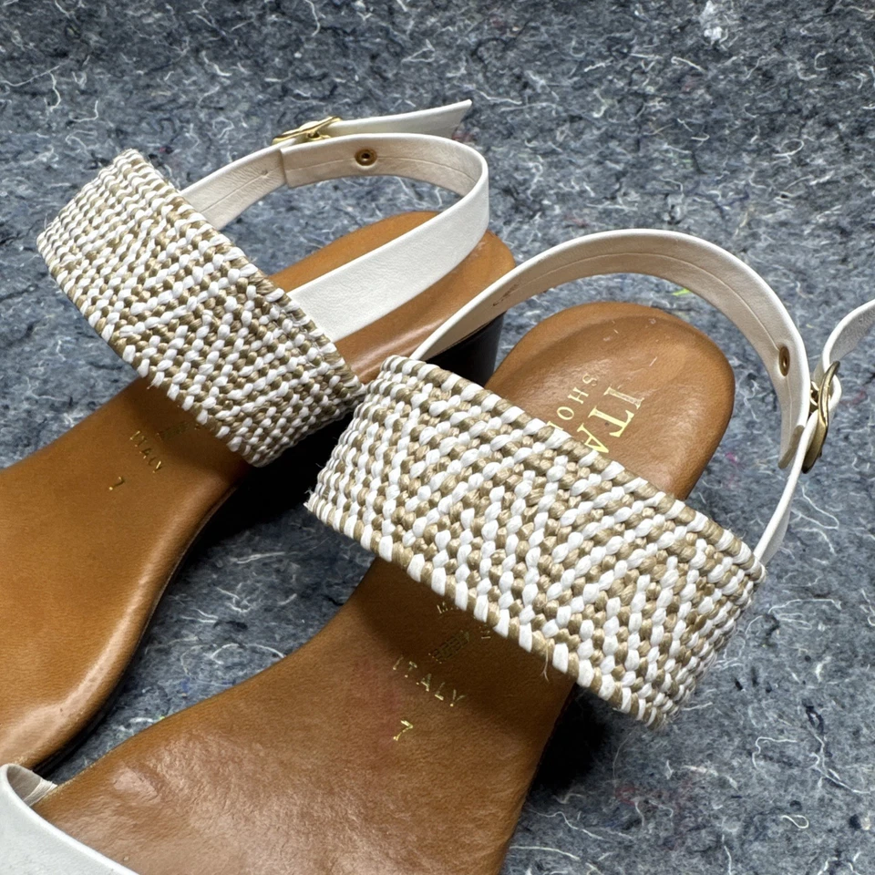 Italian Shoemakers Infamous White Brown Aztec Sandals Women’s Size 7 M - Image 3 of 4
