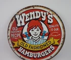 Vintage Style Wendy’s Old Fashioned Hamburgers Round Tin Metal Sign 8 Inch Decor