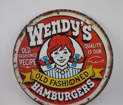 Vintage Style Wendy's Old Fashioned Hamburgers Round Tin Metal