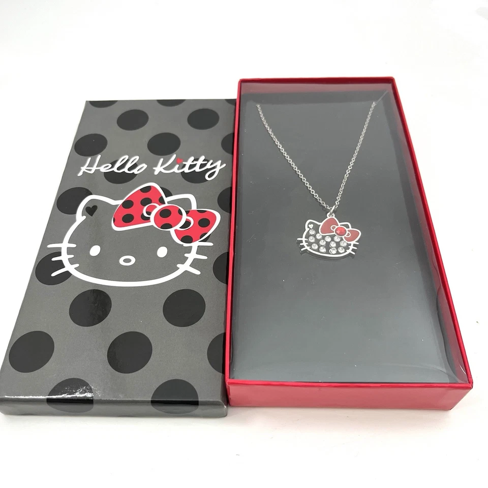 Collar Hello Kitty 20111 con caja de regalo de lunares arco rojo Sanrio nuevo raro Foto 3 de 4