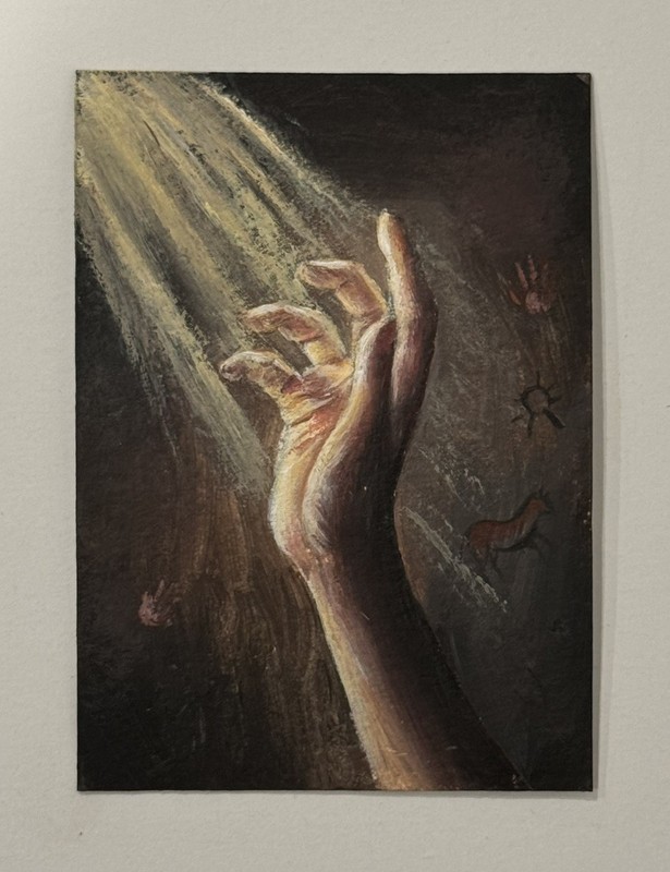 ACEO Original Acrylic Hand In The Light Prehistoric Cave Painting art.elle
