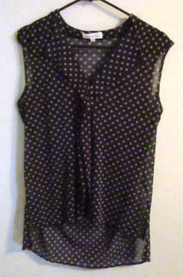 Eden & Olivia Black/Beige Sheer Polka Dot Ruffle V-Neck Sleeveless Blouse Size M