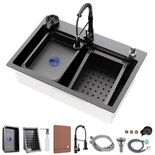 29.5 x 17.7 inch Kitchen Sink, Single Bowl Stainless Steel Sink Multifunction...