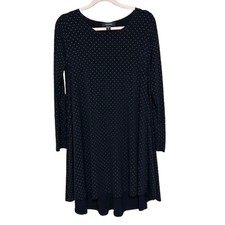 Karen Kane Jersey Slinky Swing Dress  Womens Medium Black 3D White Polka Dot