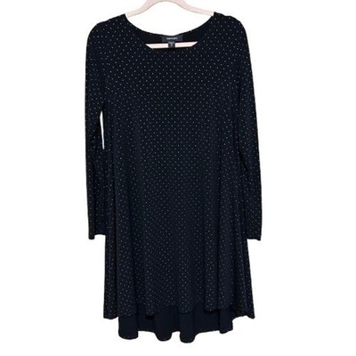 Karen Kane Jersey Slinky Swing Dress  Womens Medium Black 3D White Polka Dot