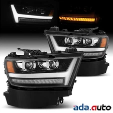 Fit 2019 2020 Dodge Ram 1500 Polished Black Sequential LED Projector Headlights