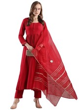 GoSriKi Women's Rayon Blend Anarkali Solid Kurta with Pant Dupatta