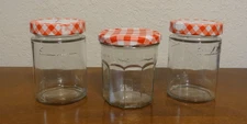 3 Empty Bonne Maman 13 oz size glass jars with metal lids